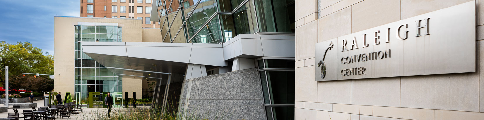 Exterior view of Raleigh Convention Center trade show venue in Raleigh NC
